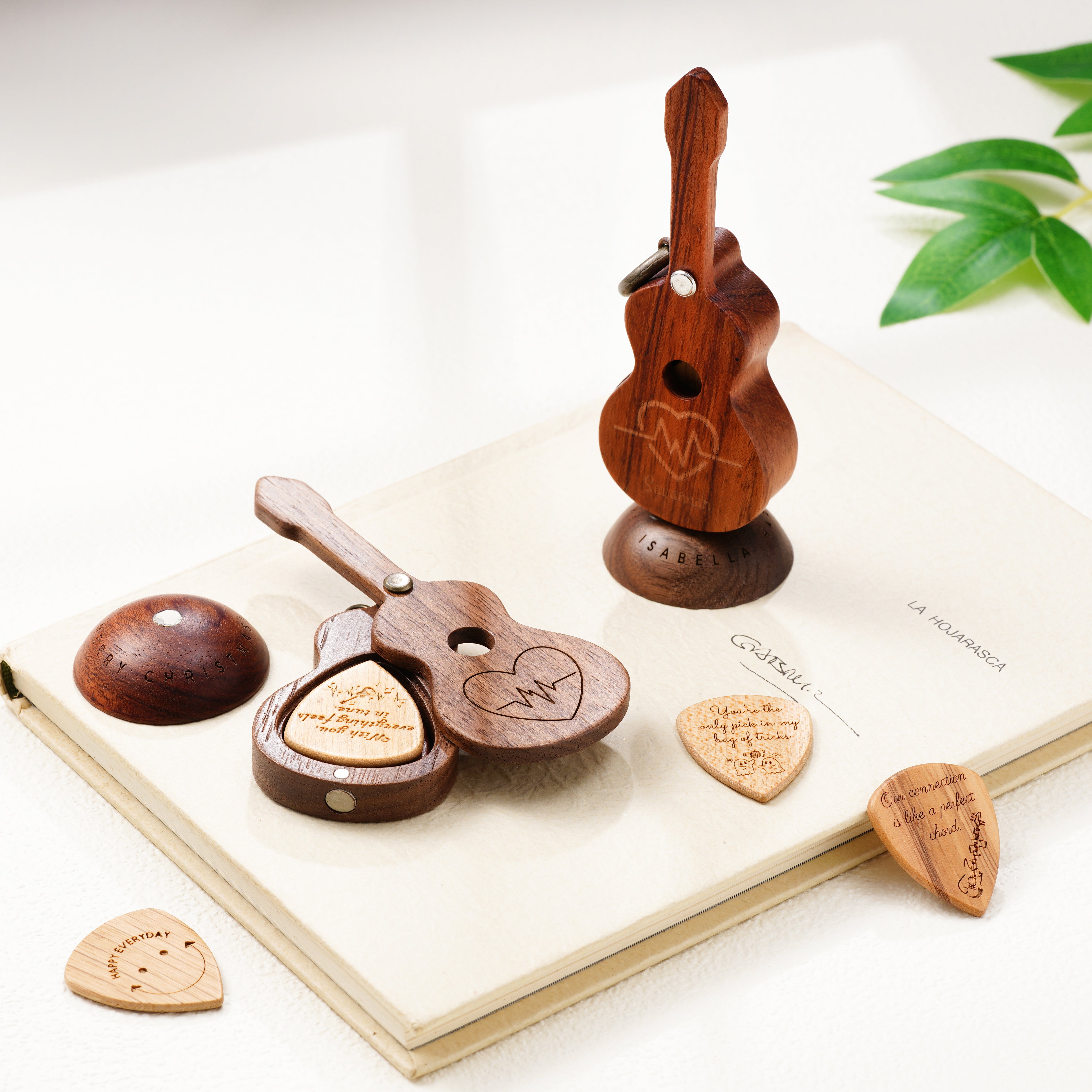 Wooden Guitar Pick Case with Magnetic Stand