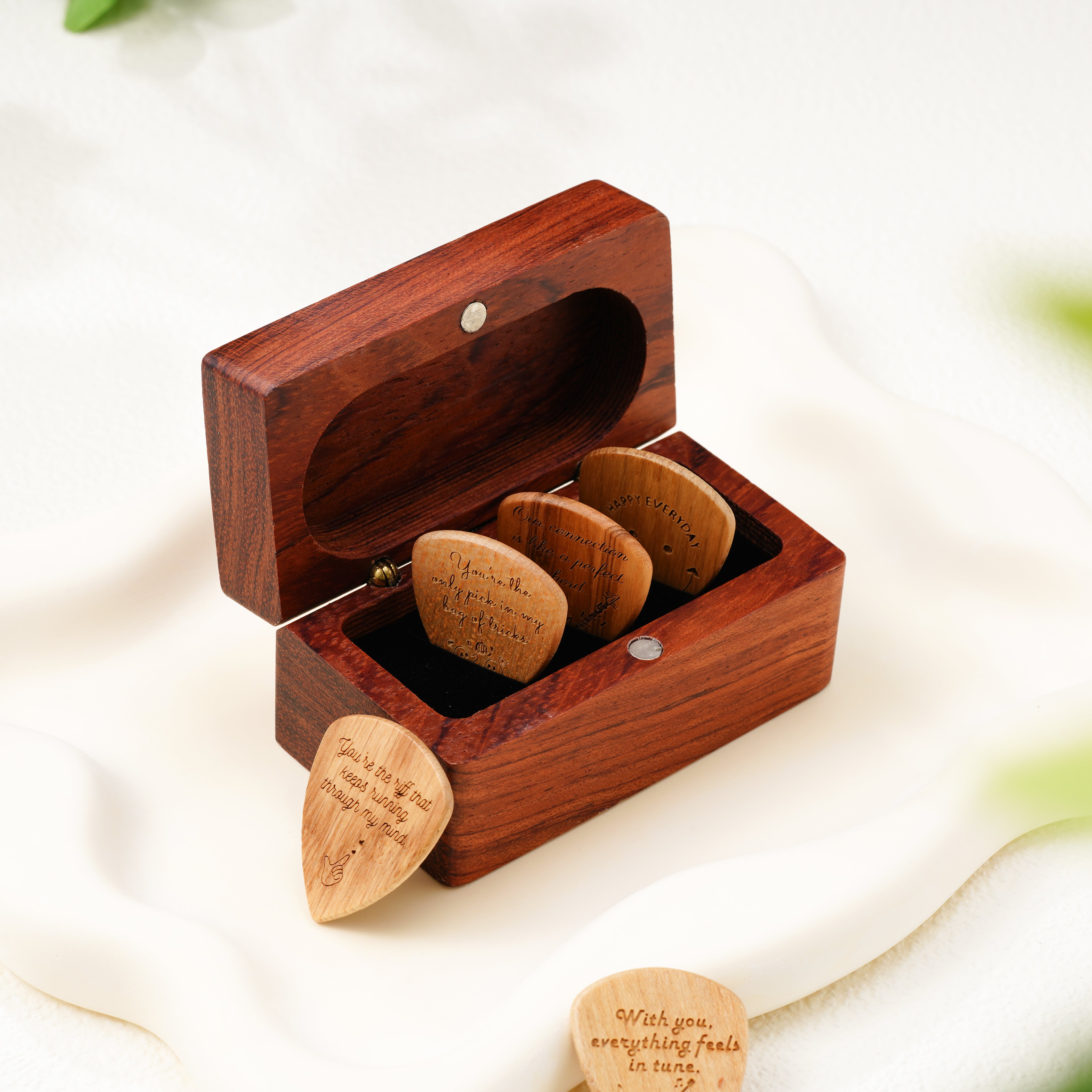 Rectangular Wooden Guitar Pick Storage Case