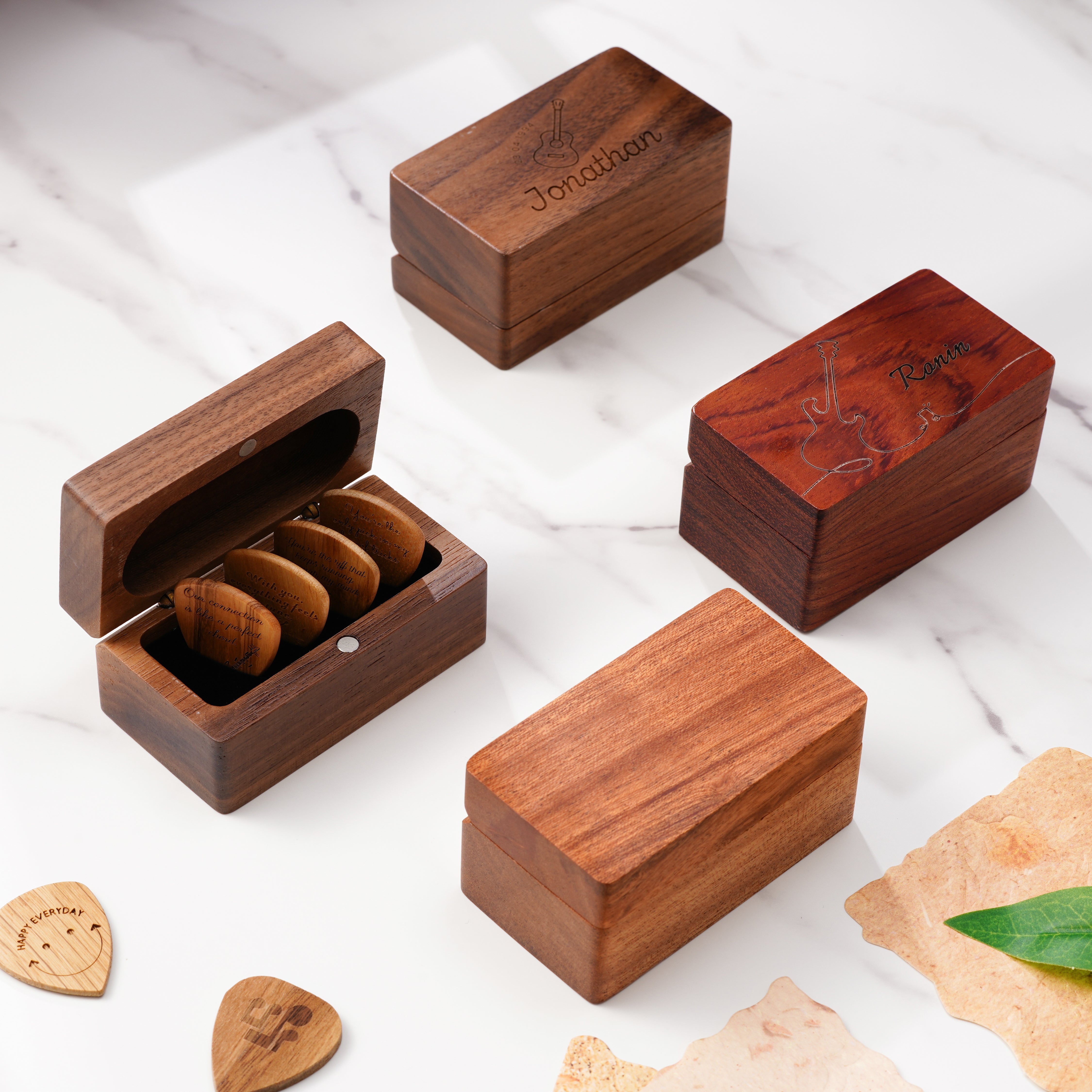 Rectangular Wooden Guitar Pick Storage Case