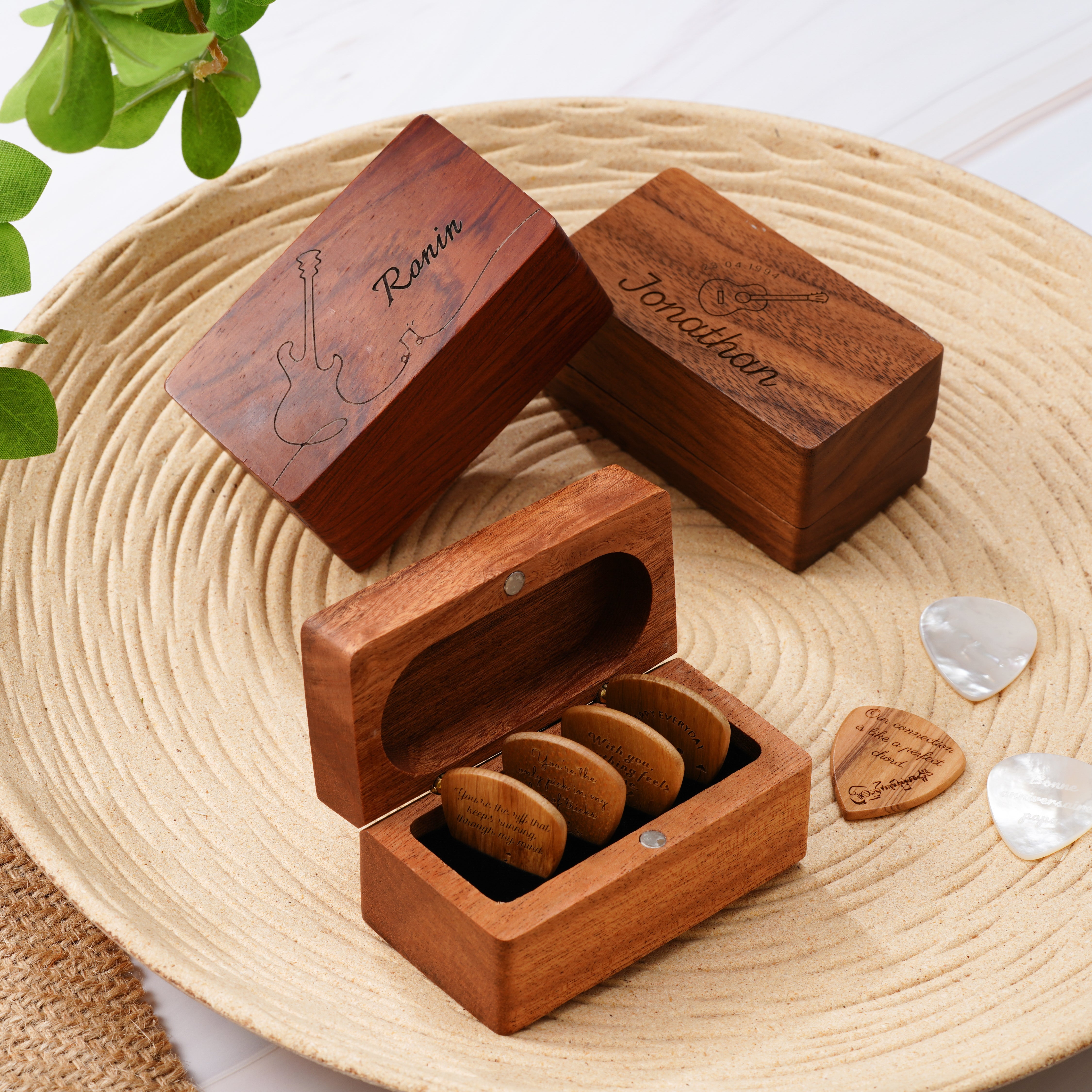Rectangular Wooden Guitar Pick Storage Case