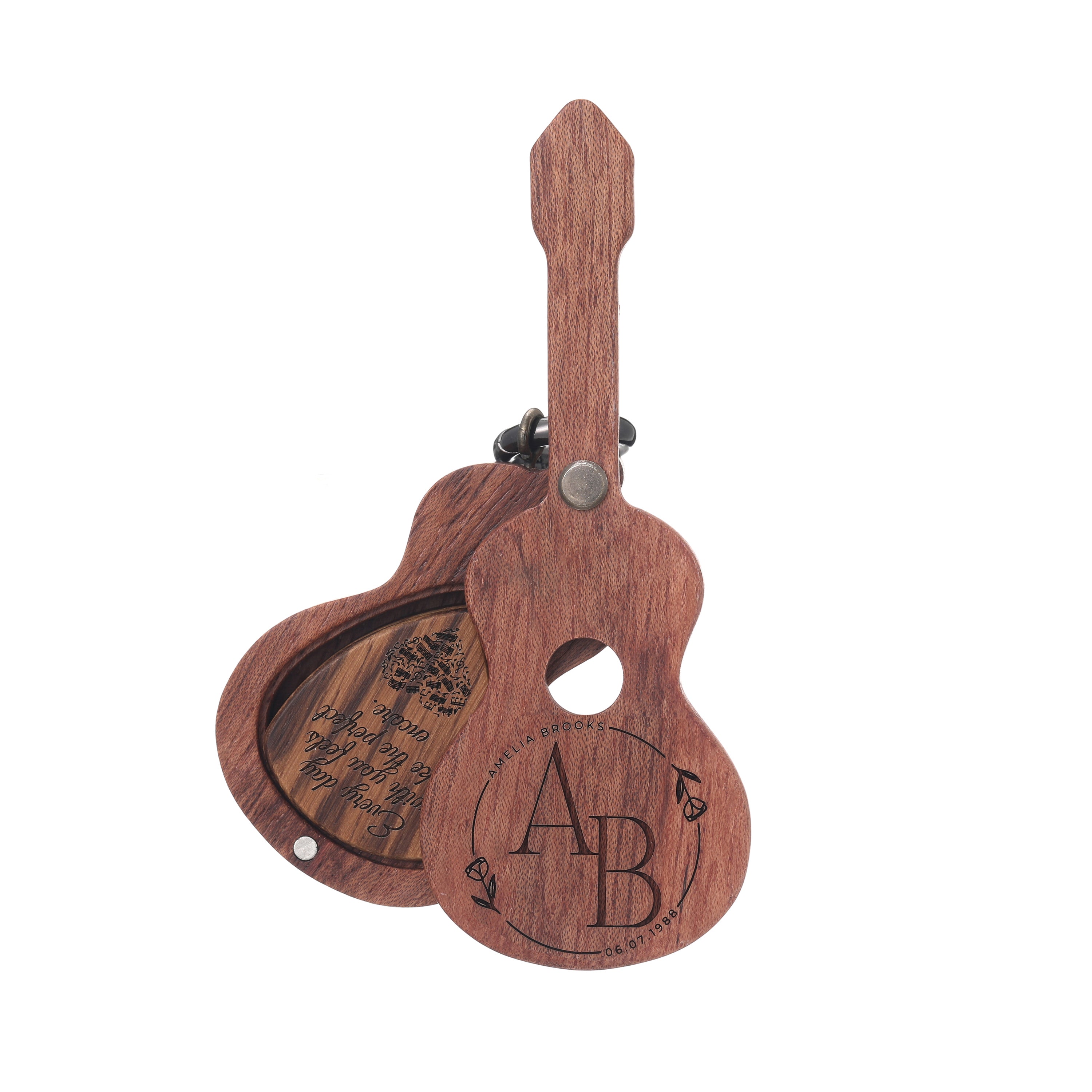 Wooden Guitar Pick Case with Magnetic Stand