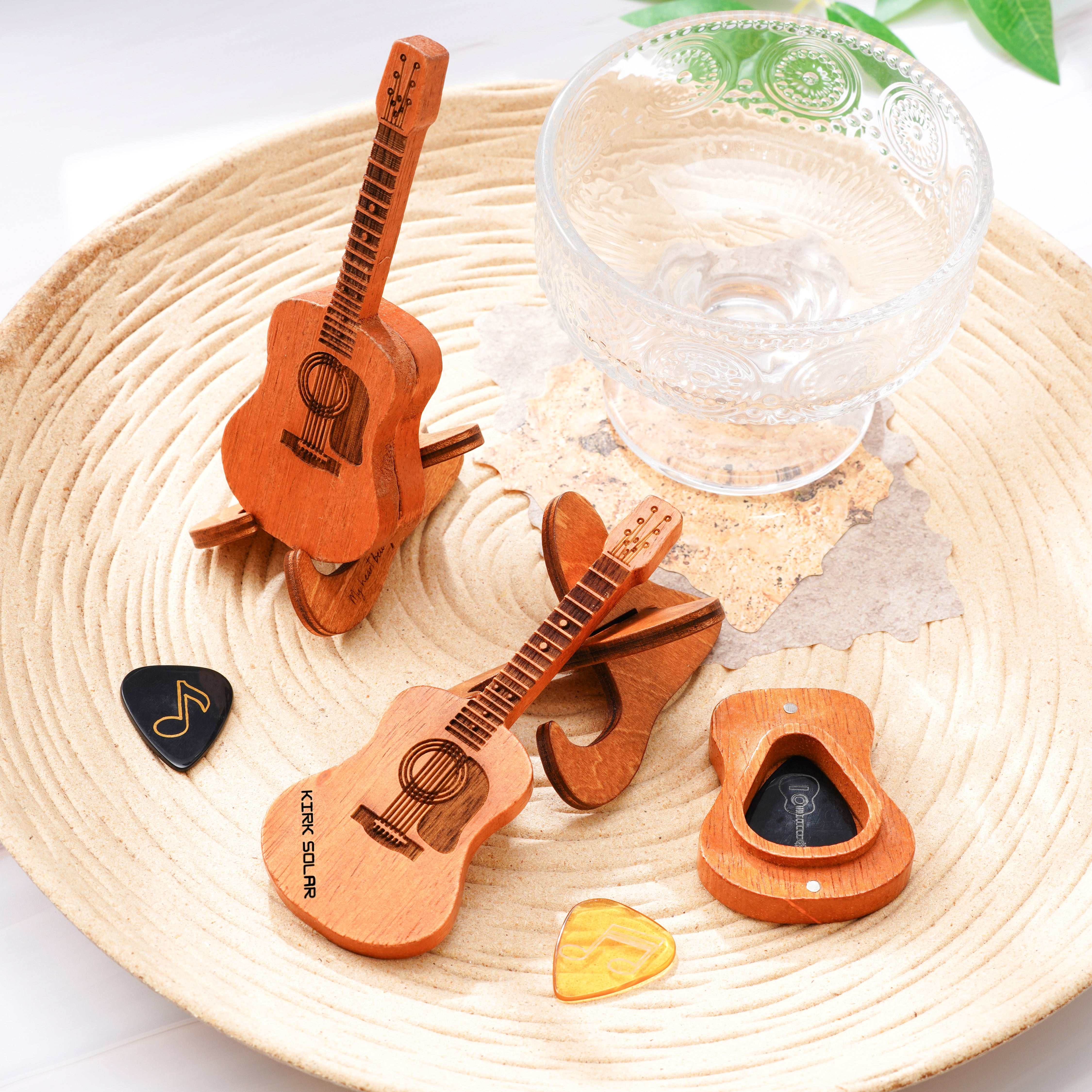 Wooden Guitar Pick Case with Stand