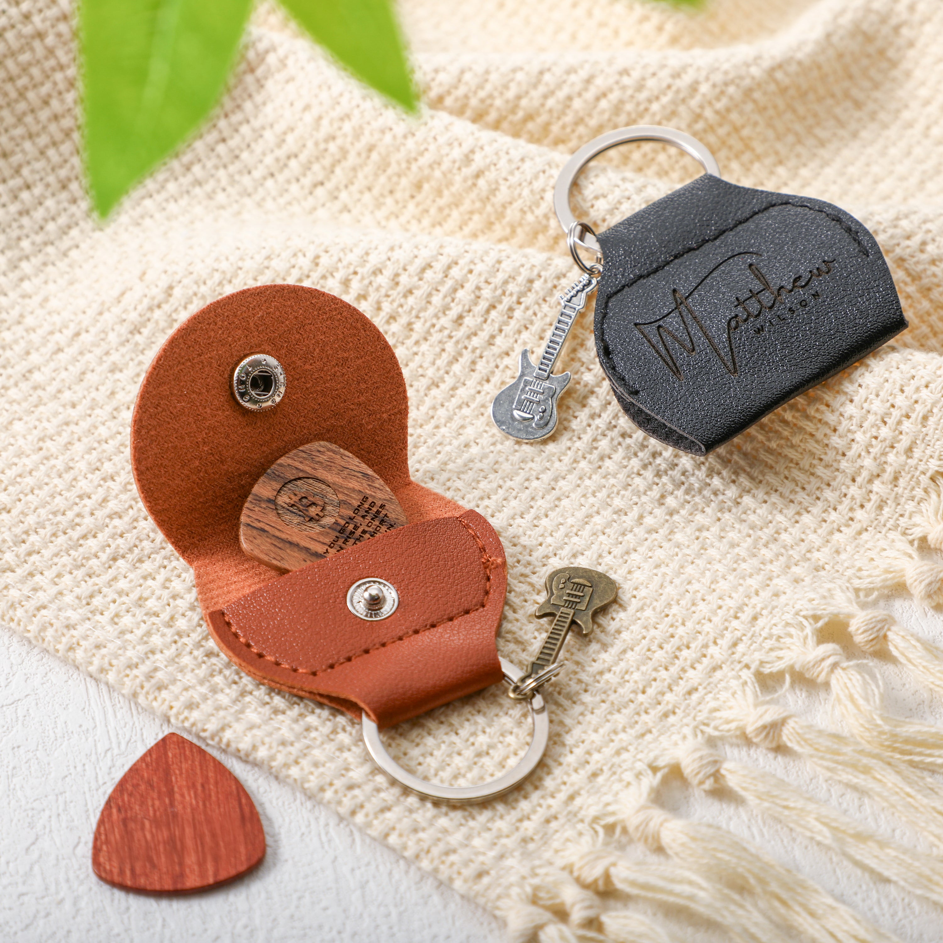 Guitar Pick Holder Keychain in Vegan Leather